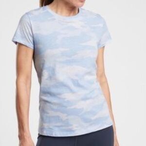 Athleta Organic Daily Camo Crew Blue Tee Shirt Top Medium